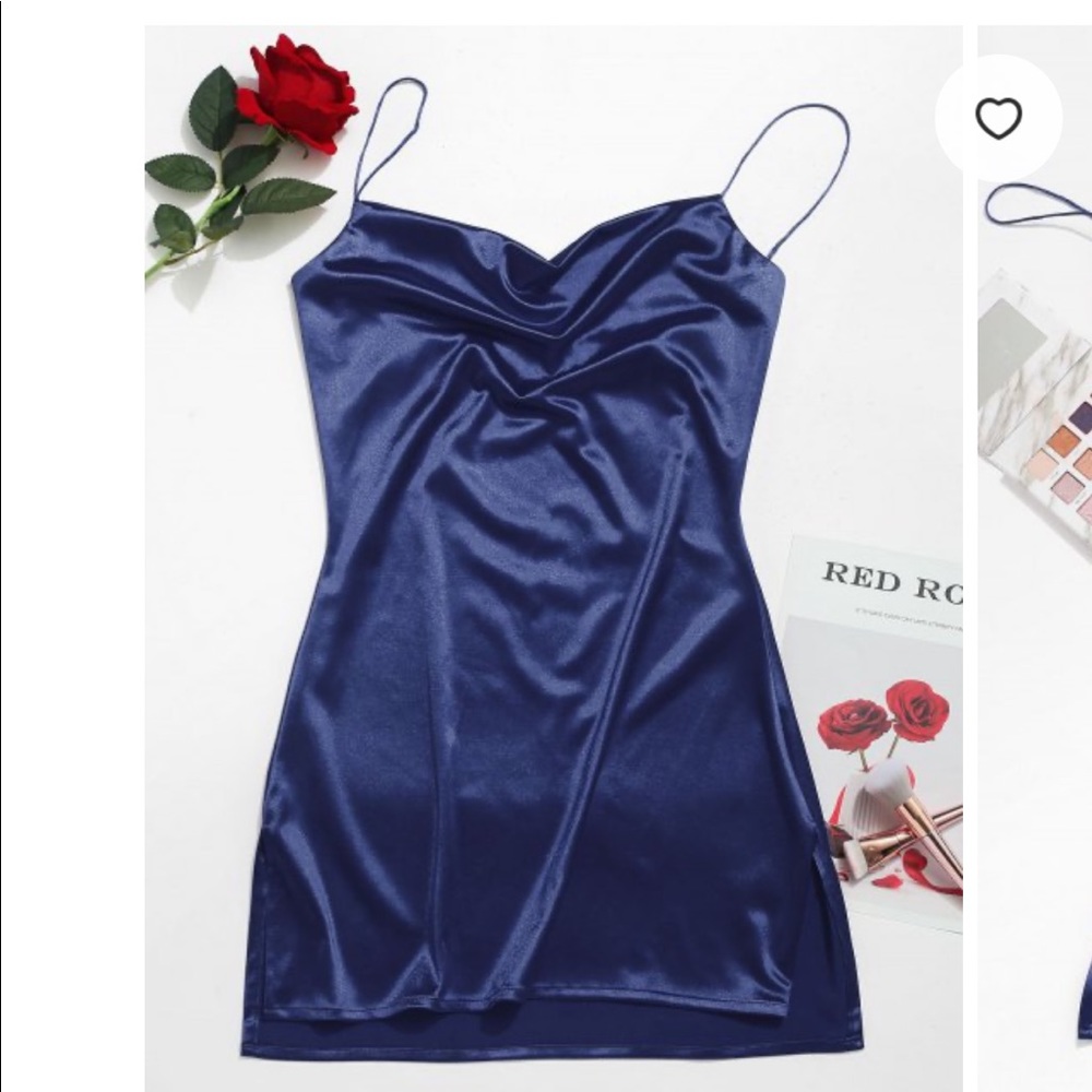 Blue Satin Slit Dress Zaful